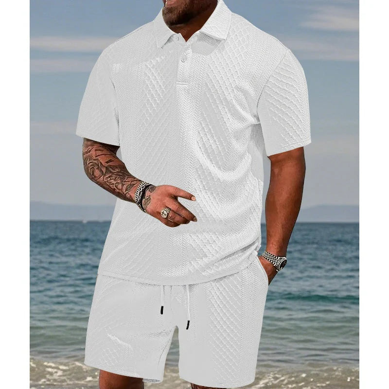 New Summer Men's Collared Polo Shirt Short-Sleeve Set