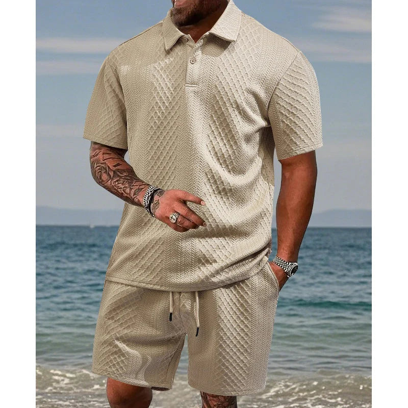 New Summer Men's Collared Polo Shirt Short-Sleeve Set
