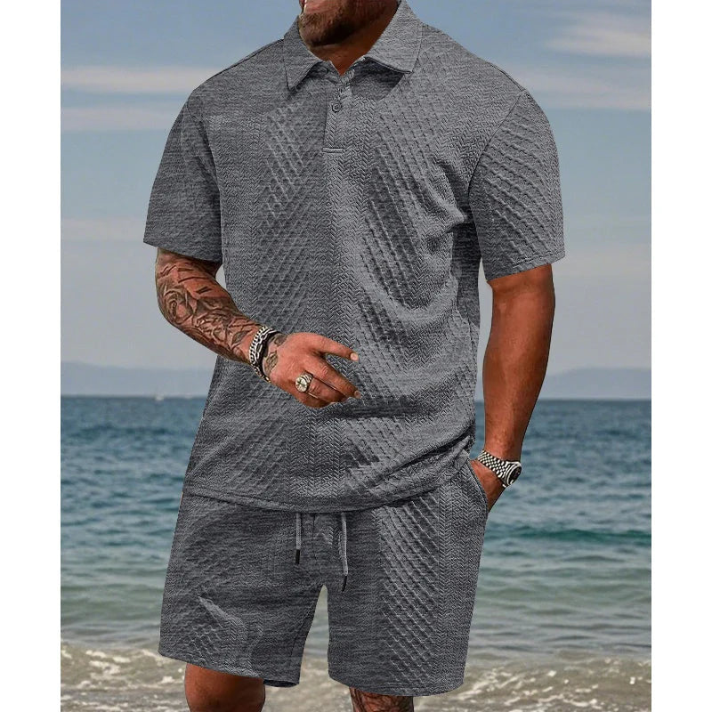 New Summer Men's Collared Polo Shirt Short-Sleeve Set
