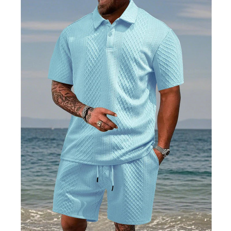 New Summer Men's Collared Polo Shirt Short-Sleeve Set