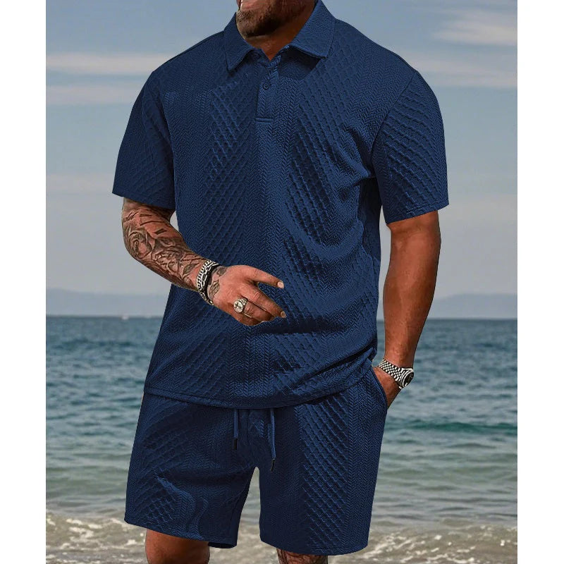 New Summer Men's Collared Polo Shirt Short-Sleeve Set