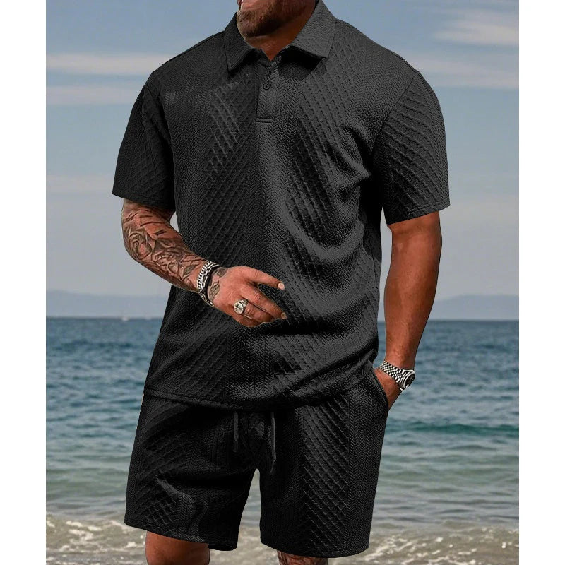 New Summer Men's Collared Polo Shirt Short-Sleeve Set