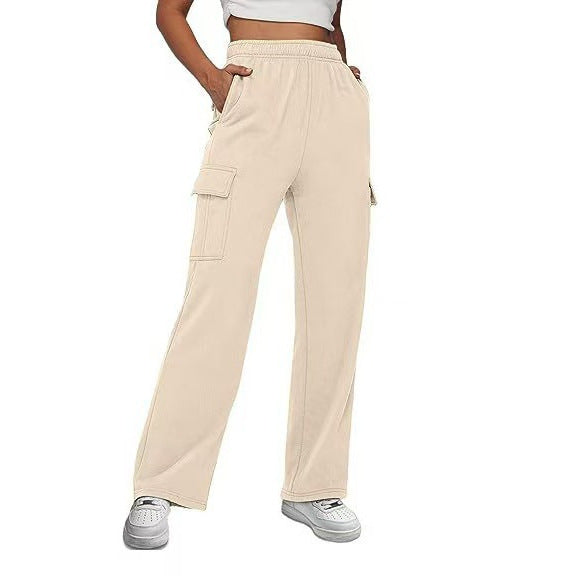 Solid color, high-waisted, slimming design, straight-leg, wide-leg, loose-fitting trousers.