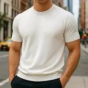 Round neck, short sleeves, slim fit, solid color, stylish knit sweater