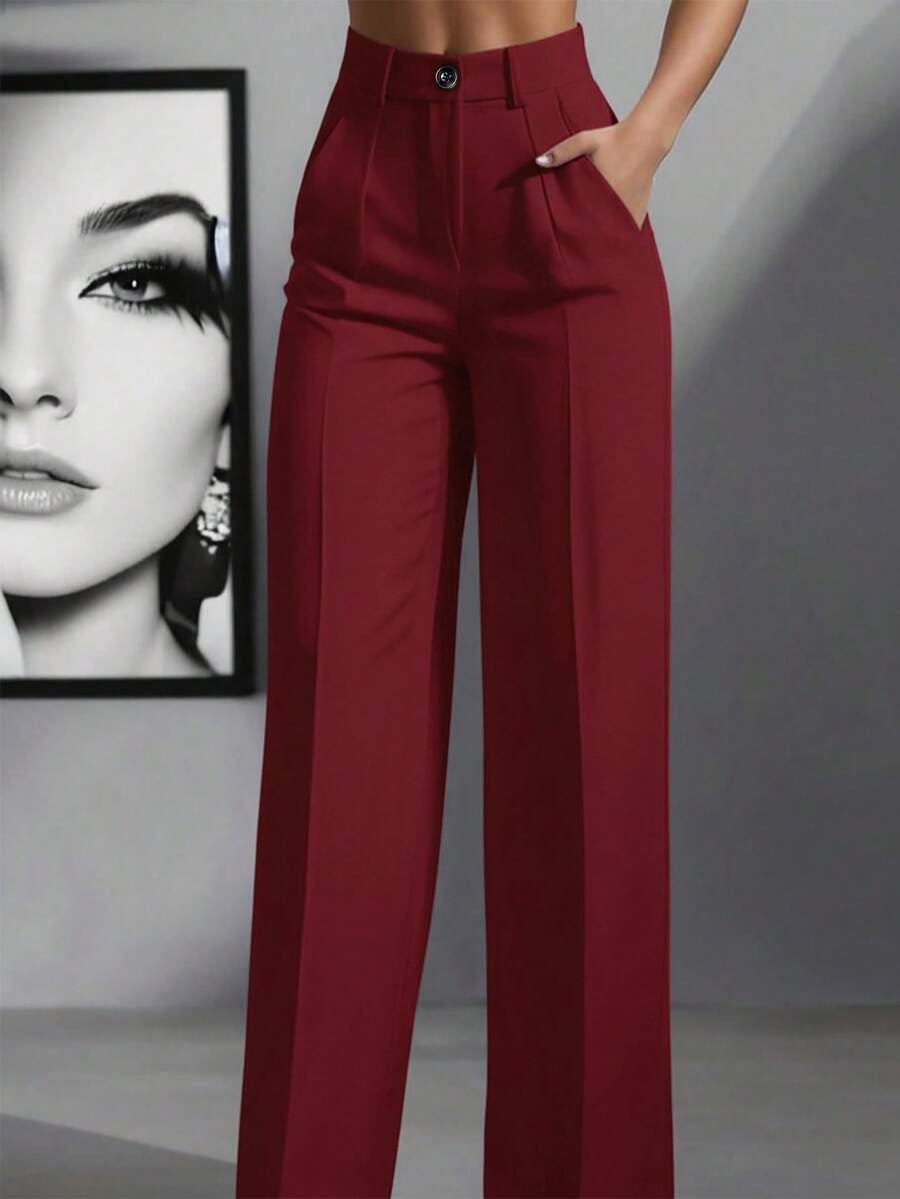 New high-waisted, straight-leg, minimalist suit trousers
