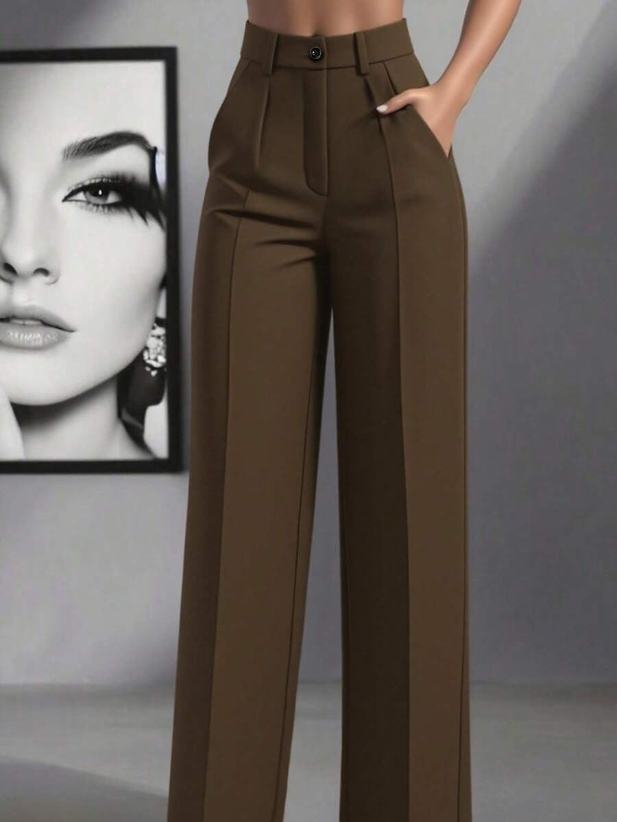 New high-waisted, straight-leg, minimalist suit trousers