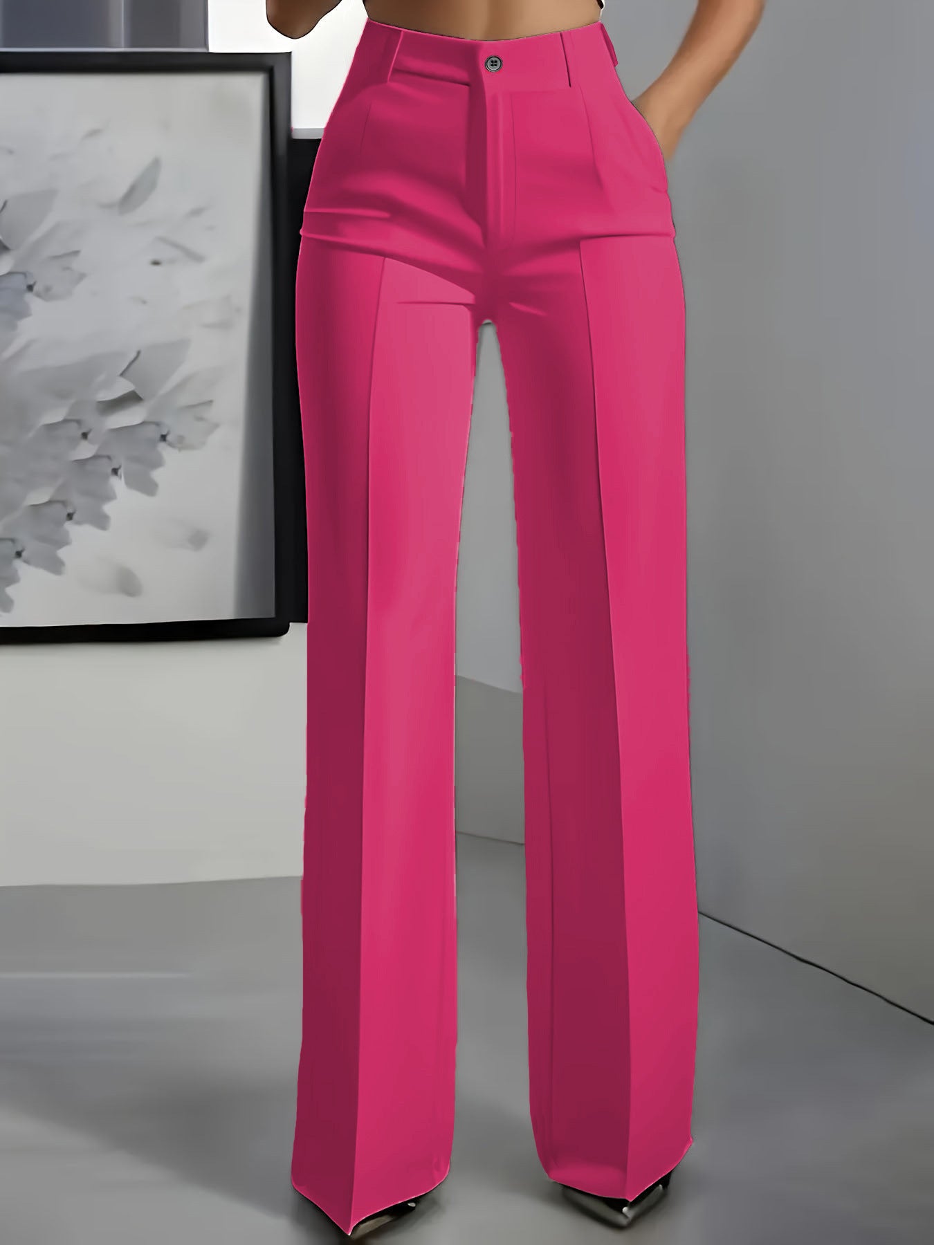 New high-waisted, straight-leg, minimalist suit trousers