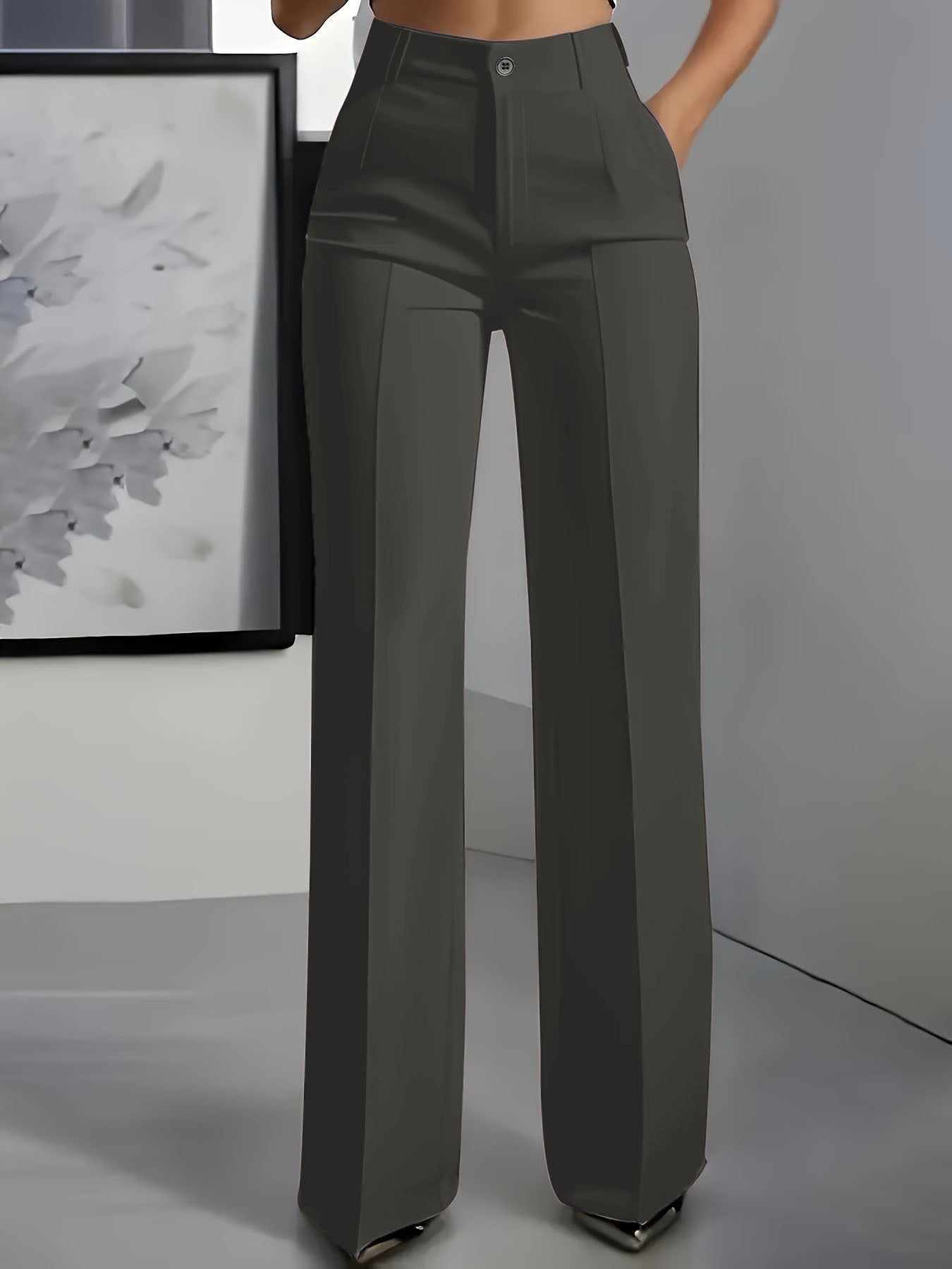 New high-waisted, straight-leg, minimalist suit trousers