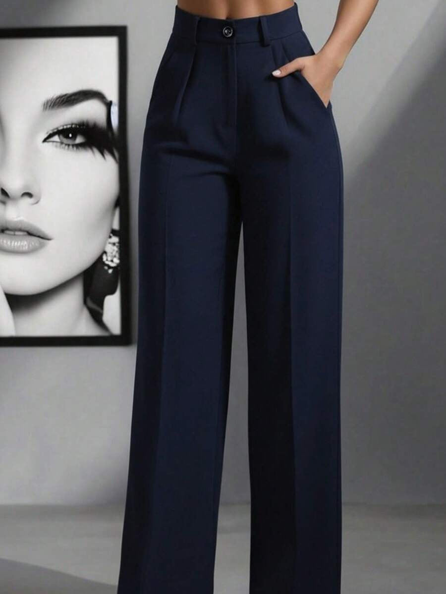 New high-waisted, straight-leg, minimalist suit trousers