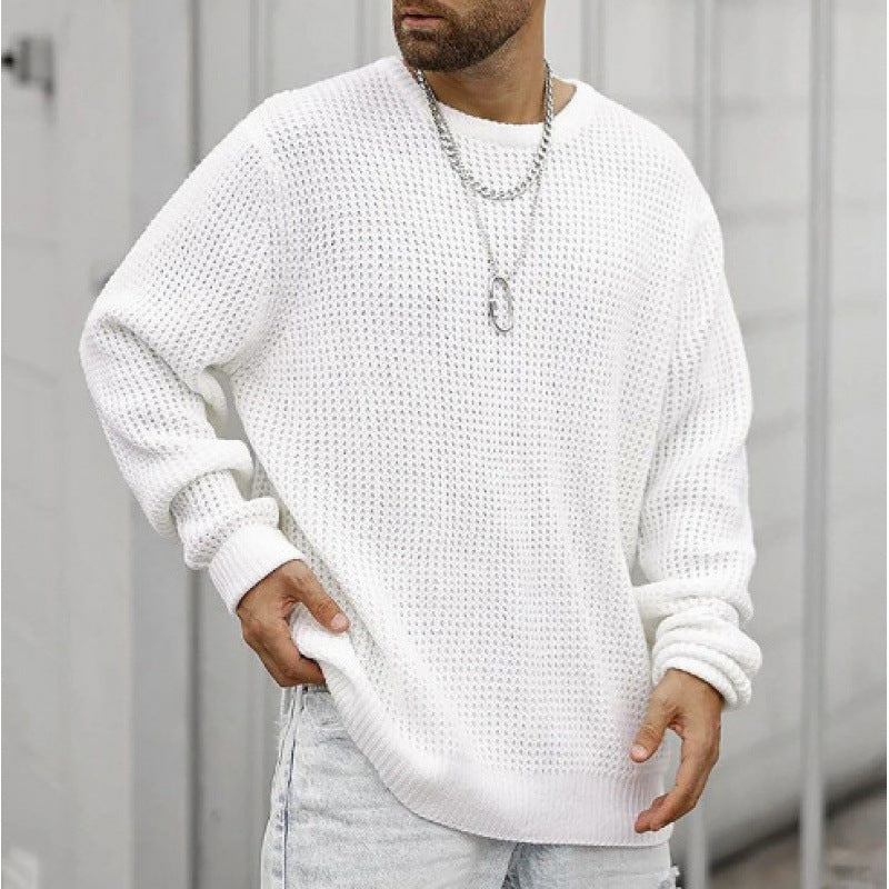 Men's long-sleeved crew neck casual knitted sweater