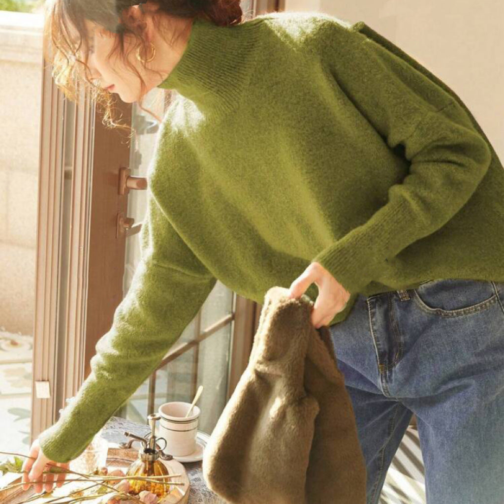 Solid color turtleneck loose knit sweater