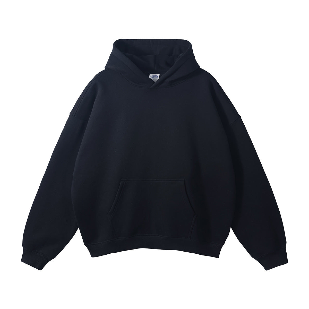 Loose-fitting, fleece-lined hoodie with dropped shoulders and a solid color.