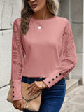 Embroidered lace patchwork round-neck top