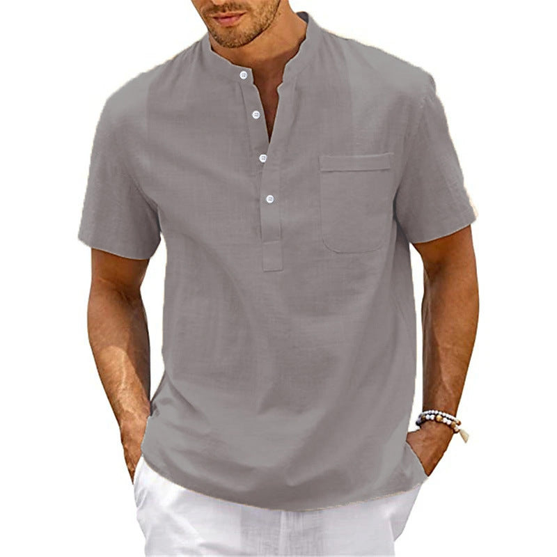 Summer Youth Stand Collar Thin Short-Sleeve Shirt