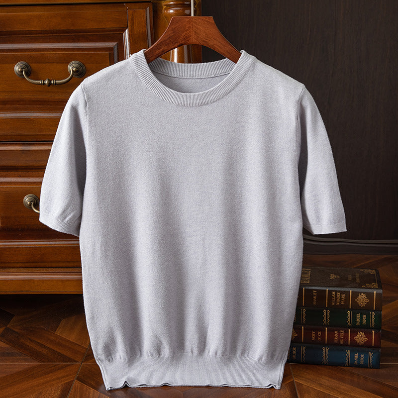 Round neck, short sleeves, slim fit, solid color, stylish knit sweater