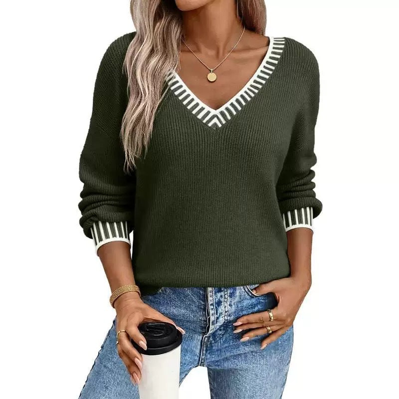 Color-blocked sweater, winter retro knit top