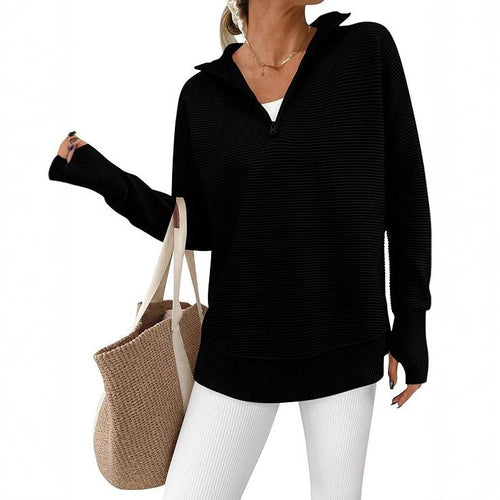 Long-sleeved three-quarter length zip-up sweater