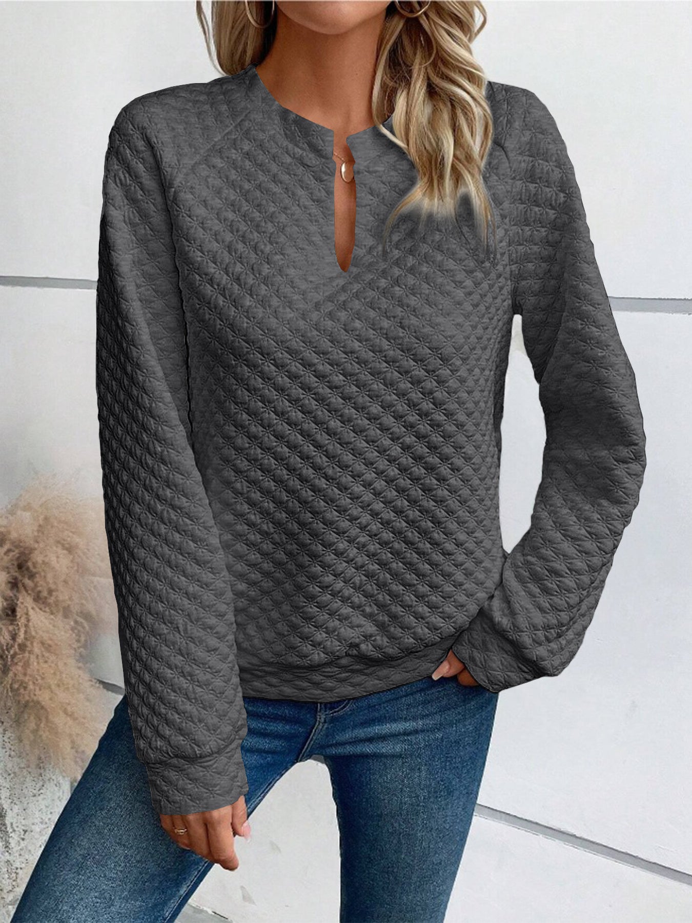 New Autumn/Winter Women's Solid Color Deep V-Neck Casual Sweatshirt