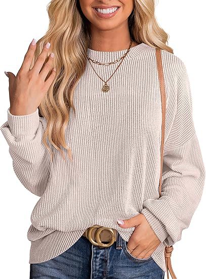 Loose-fitting long-sleeved ribbed knit top