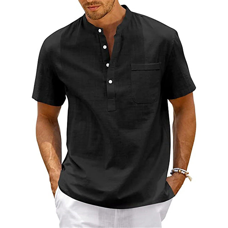 Summer Youth Stand Collar Thin Short-Sleeve Shirt