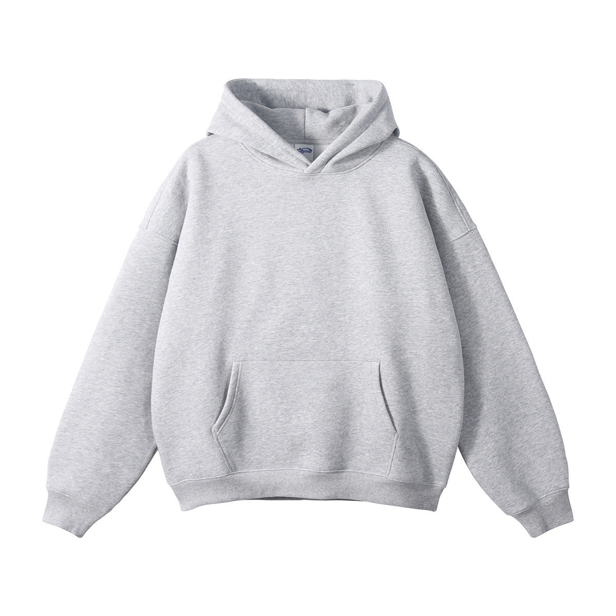 Loose-fitting, fleece-lined hoodie with dropped shoulders and a solid color.