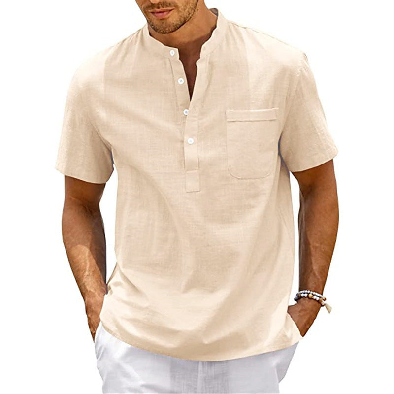 Summer Youth Stand Collar Thin Short-Sleeve Shirt