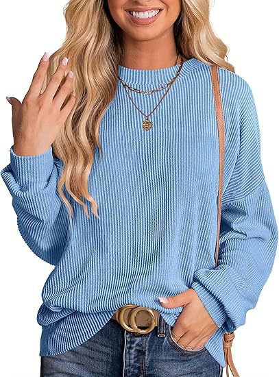 Loose-fitting long-sleeved ribbed knit top