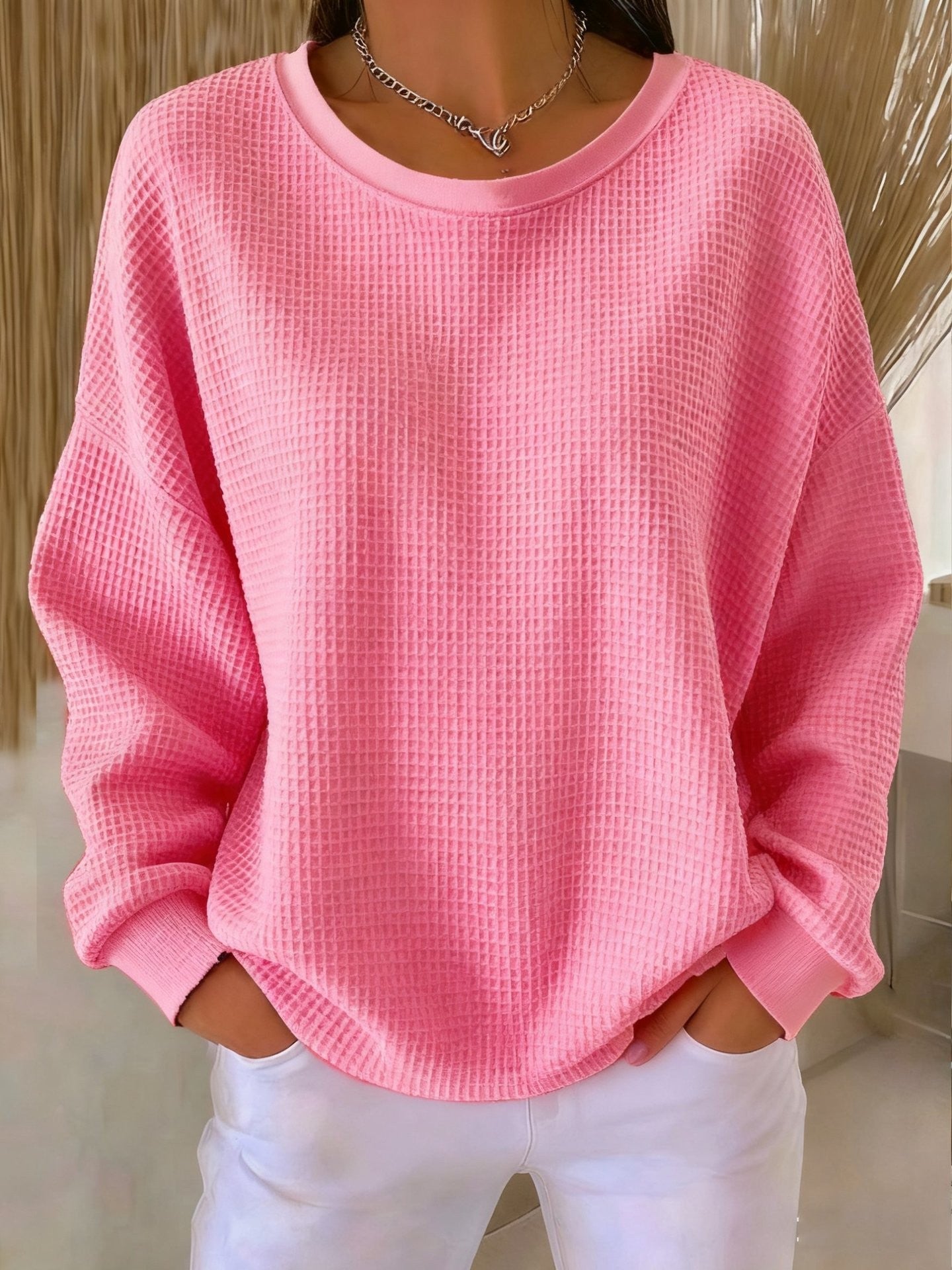 Retro color-blocked crew neck loose long-sleeved pullover sweatshirt
