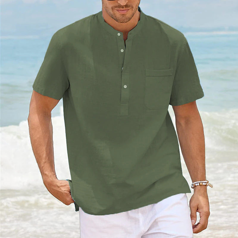 Summer Youth Stand Collar Thin Short-Sleeve Shirt