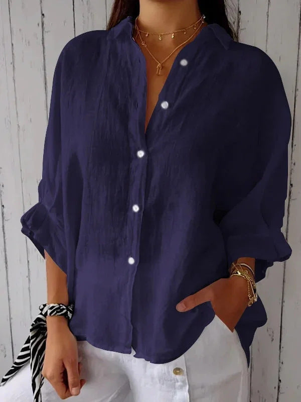 Solid color cotton and linen shirt
