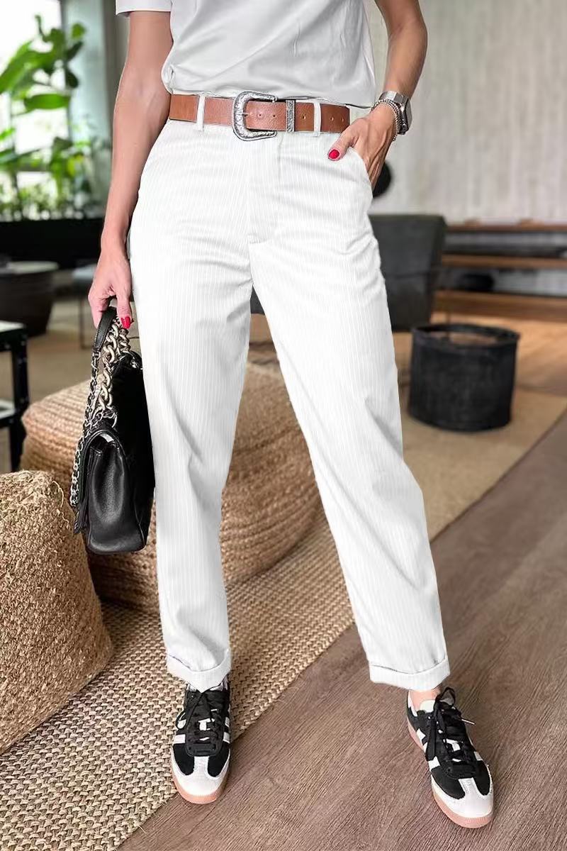 High-waisted straight-leg suit pants
