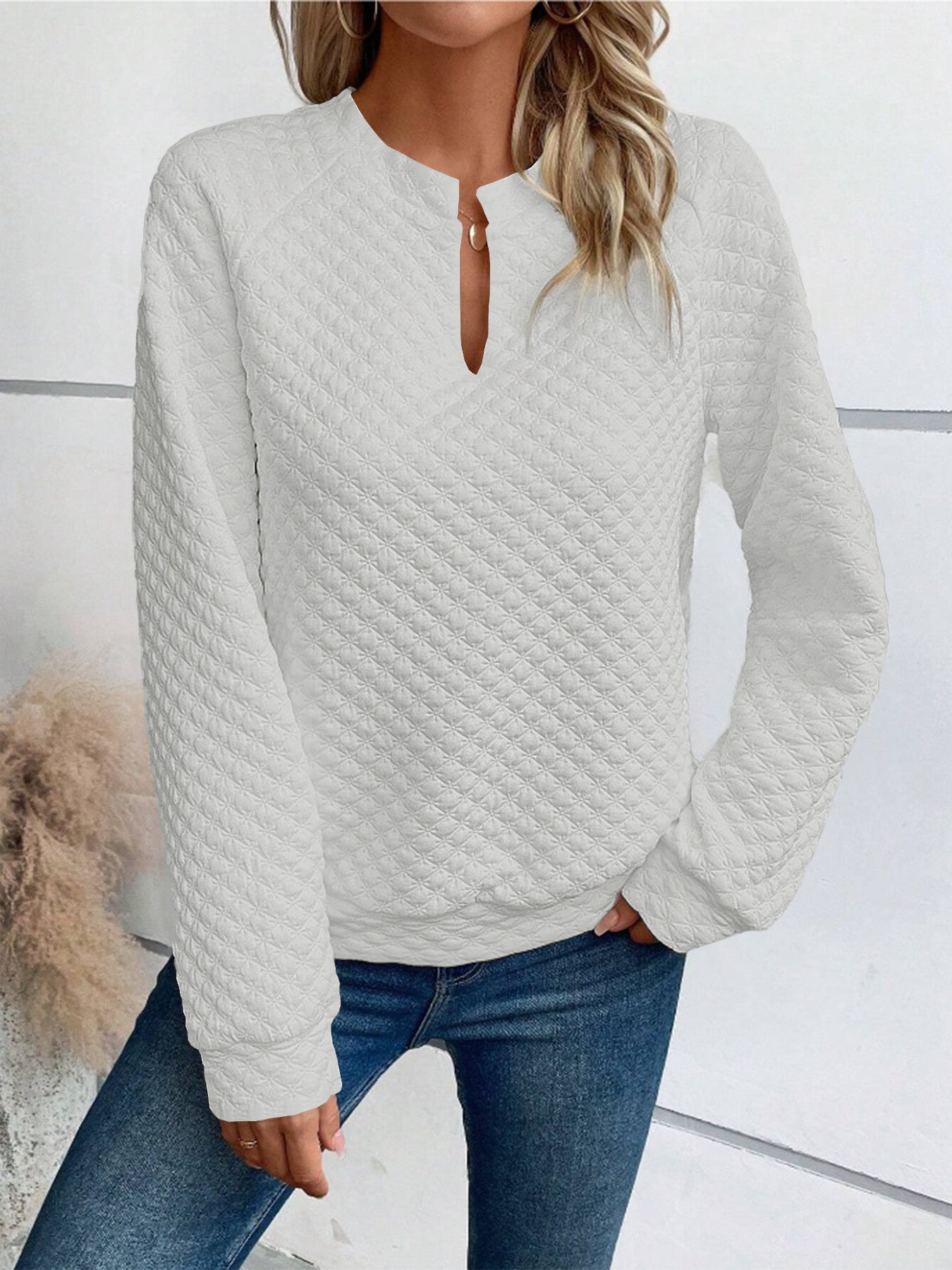 New Autumn/Winter Women's Solid Color Deep V-Neck Casual Sweatshirt