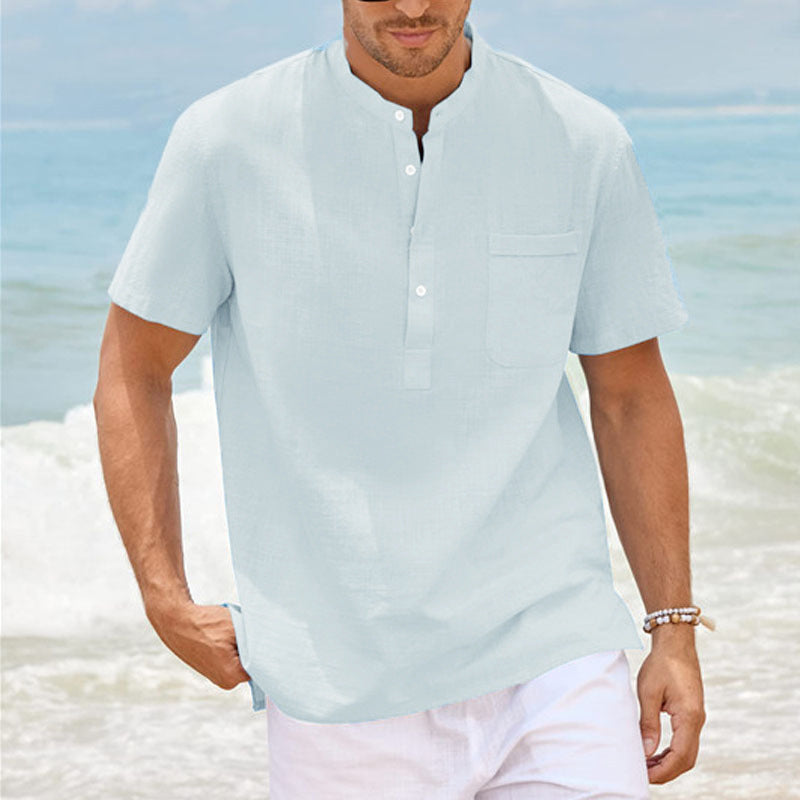 Summer Youth Stand Collar Thin Short-Sleeve Shirt