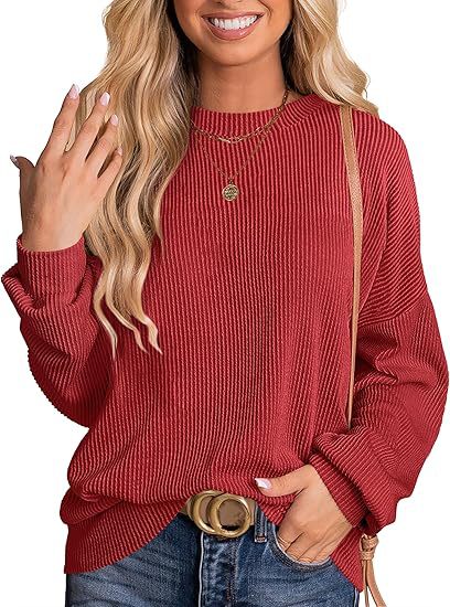 Loose-fitting long-sleeved ribbed knit top