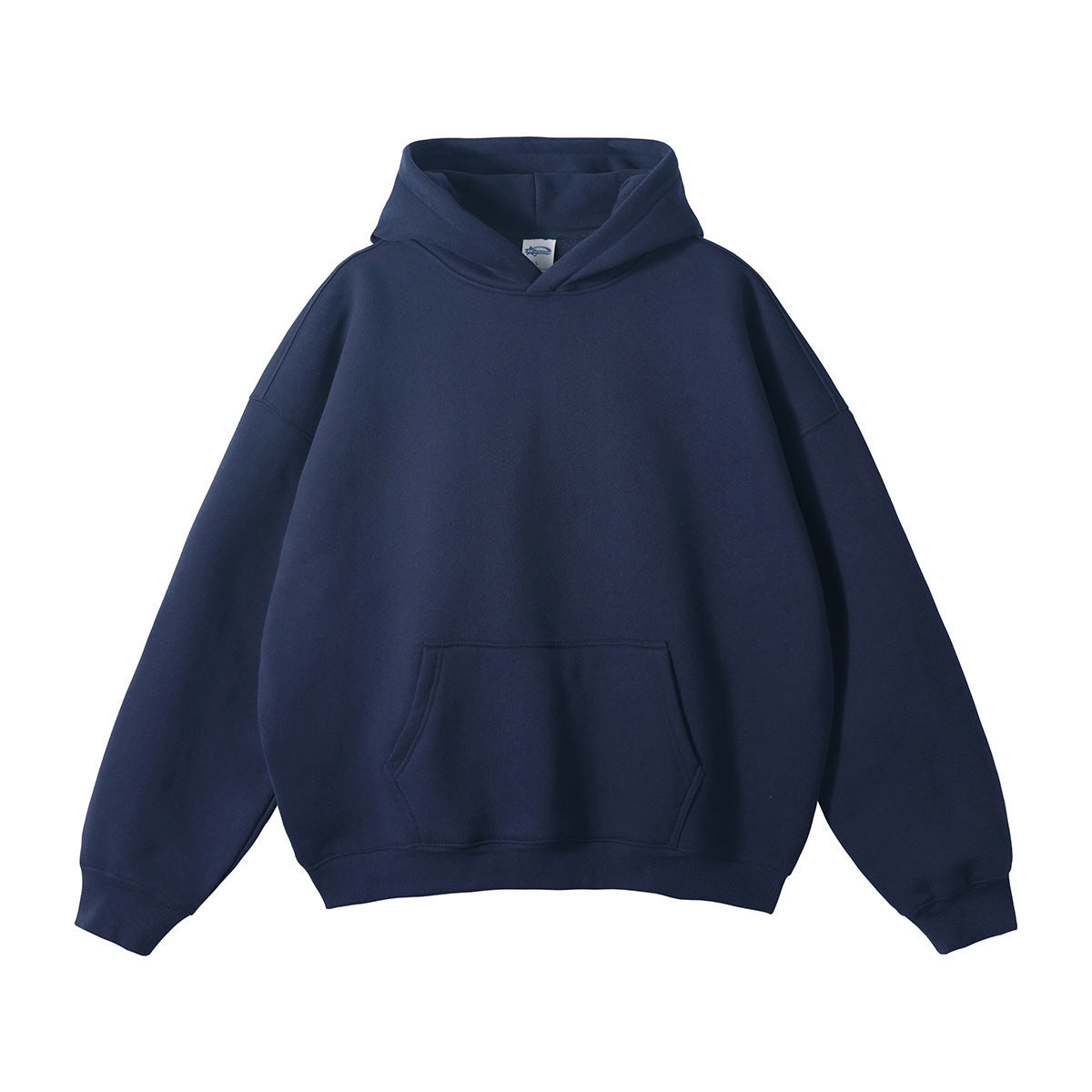 Loose-fitting, fleece-lined hoodie with dropped shoulders and a solid color.