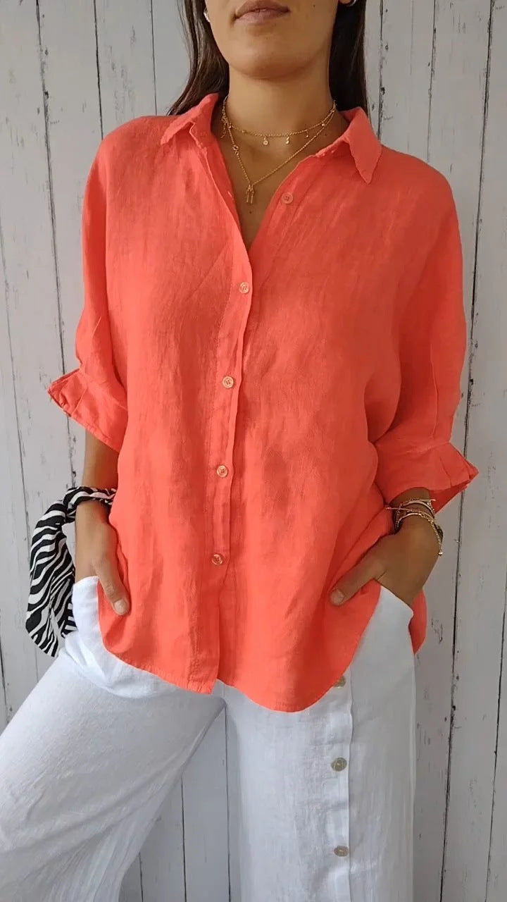 Solid color cotton and linen shirt