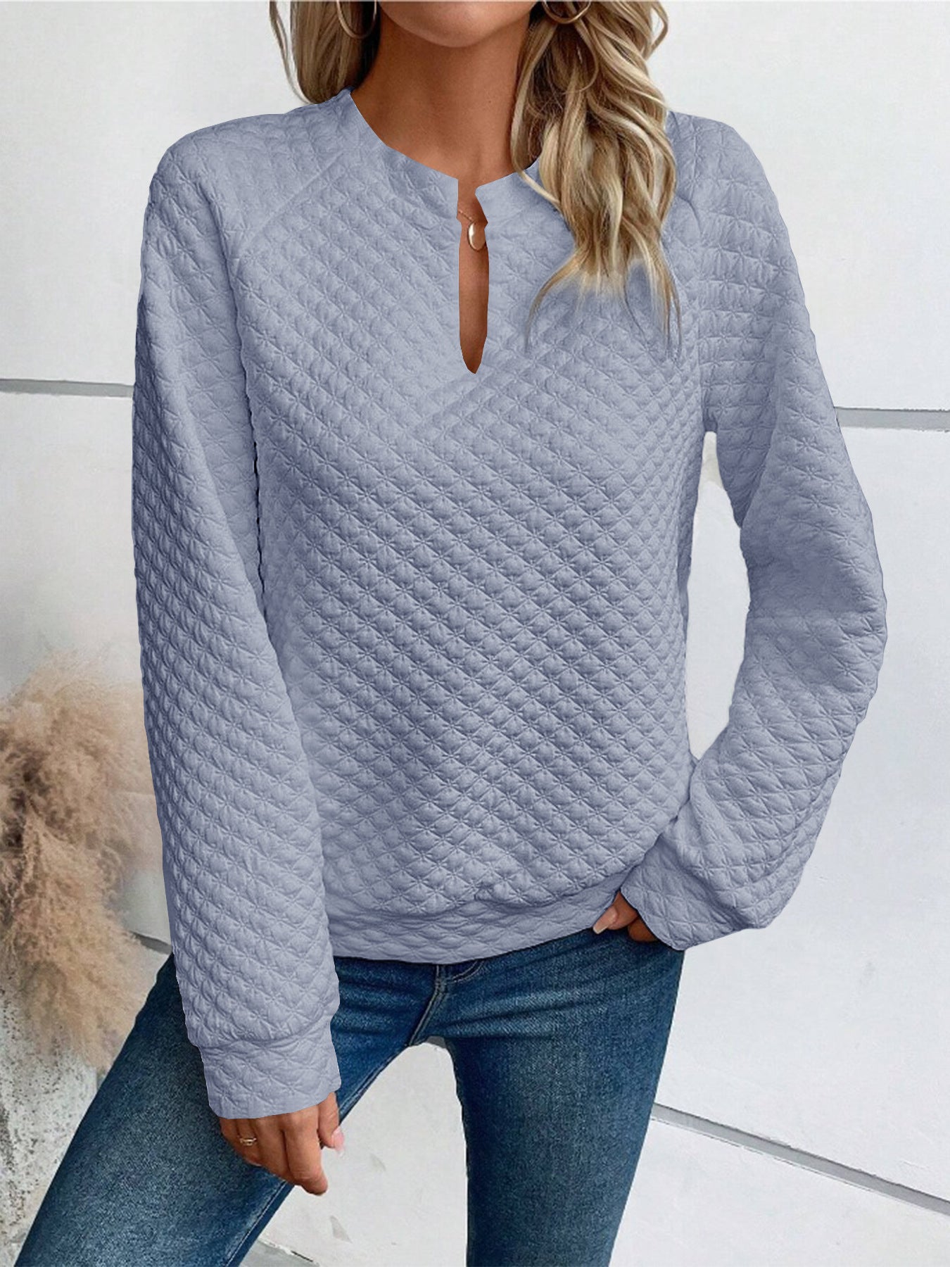 New Autumn/Winter Women's Solid Color Deep V-Neck Casual Sweatshirt