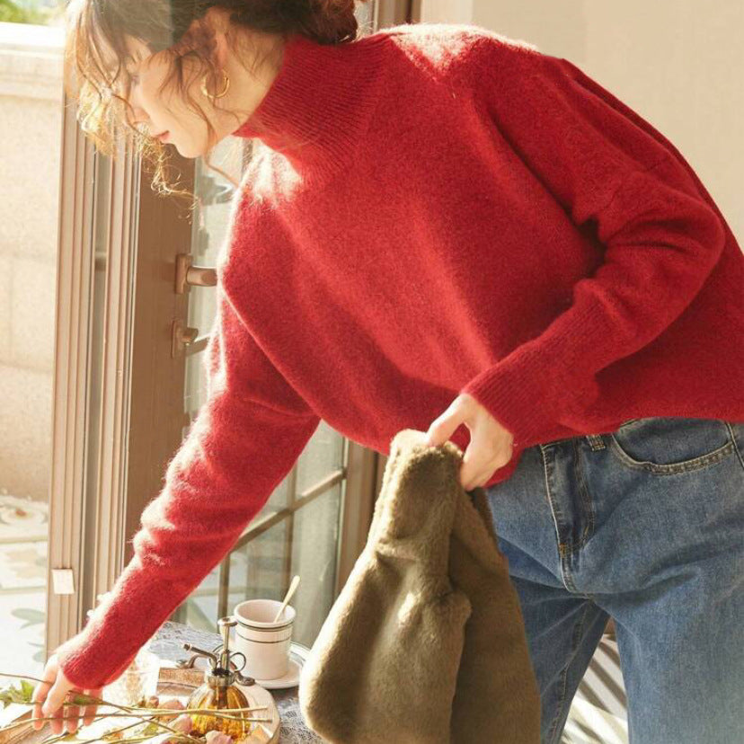 Solid color turtleneck loose knit sweater
