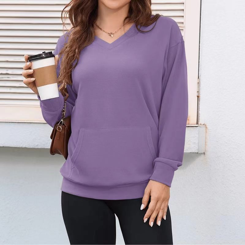 Solid color V-neck loose sweatshirt