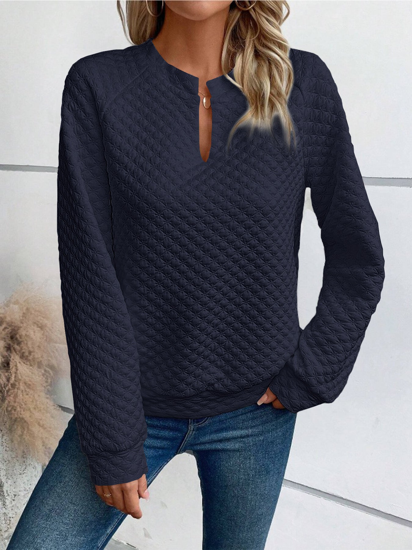 New Autumn/Winter Women's Solid Color Deep V-Neck Casual Sweatshirt
