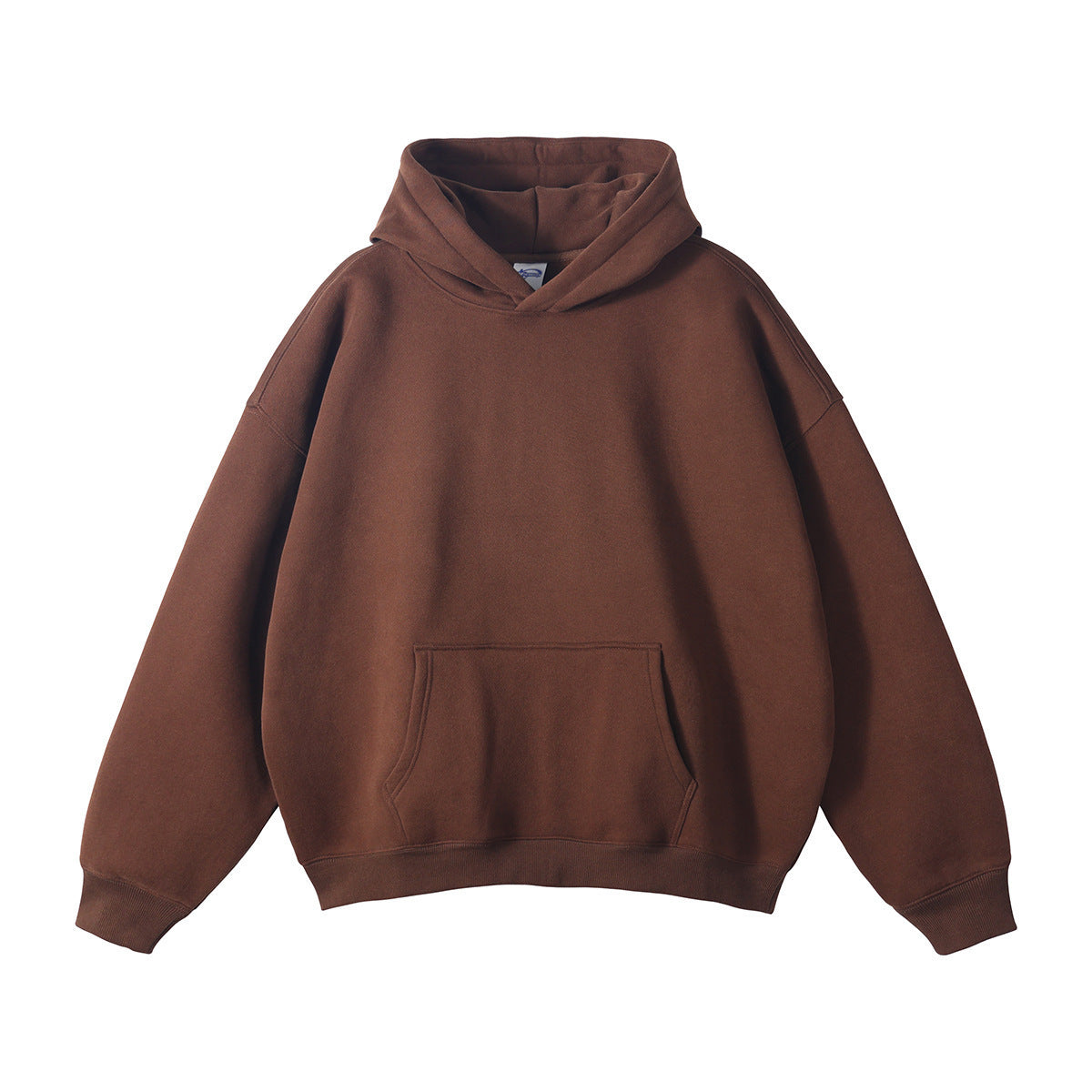 Loose-fitting, fleece-lined hoodie with dropped shoulders and a solid color.