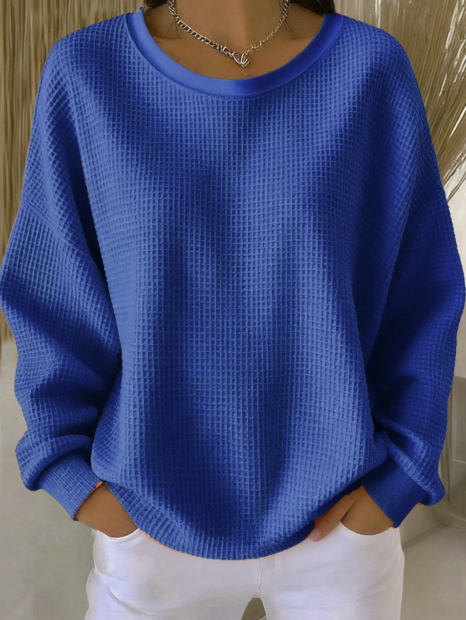 Retro color-blocked crew neck loose long-sleeved pullover sweatshirt