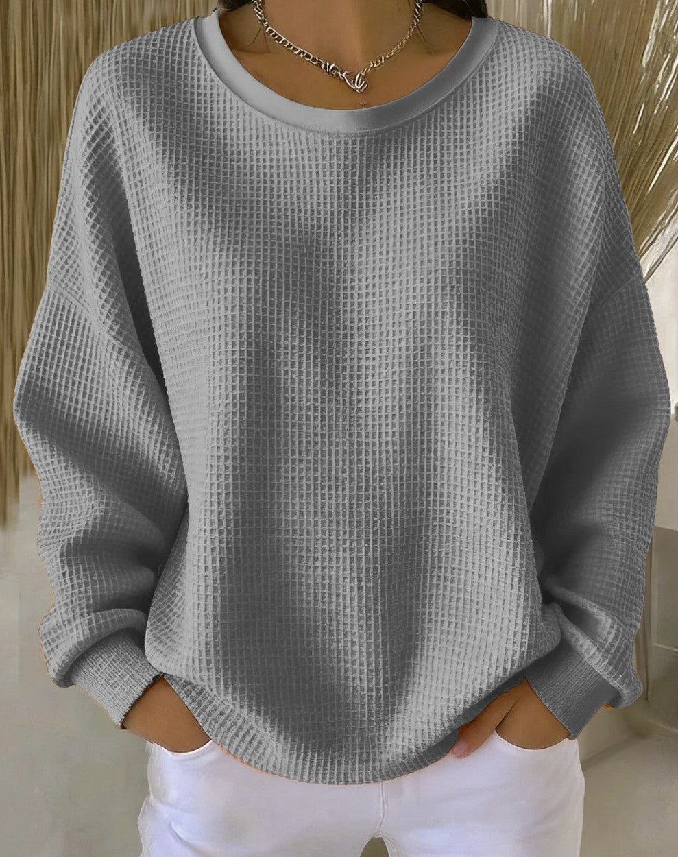 Retro color-blocked crew neck loose long-sleeved pullover sweatshirt