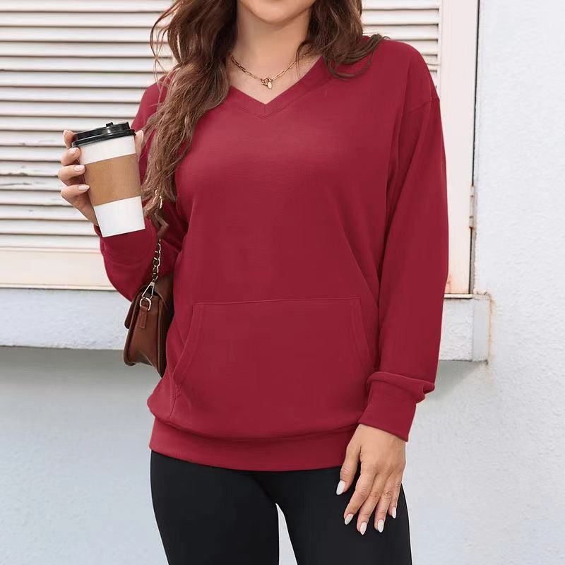 Solid color V-neck loose sweatshirt