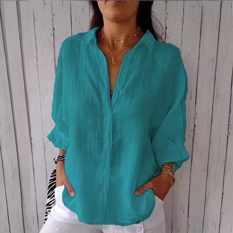 Solid color cotton and linen shirt