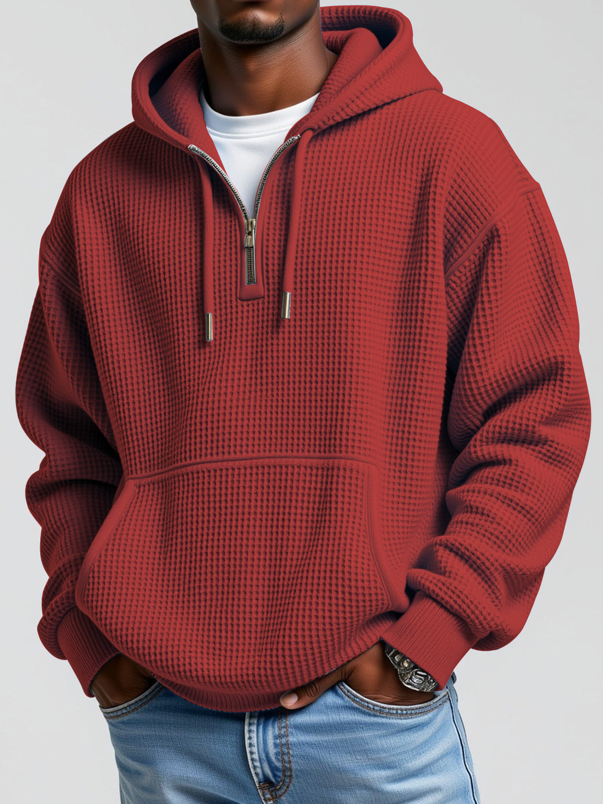 Half-front sweatshirt, solid color hoodie