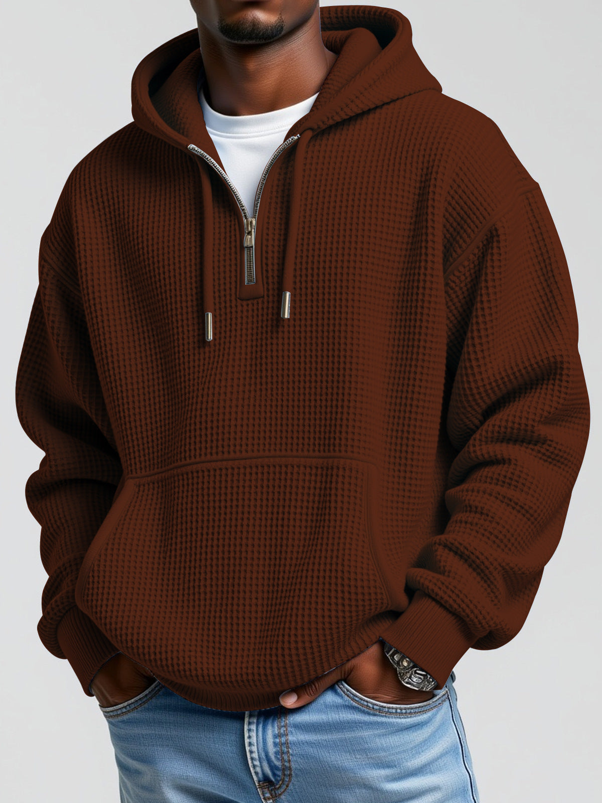 Half-front sweatshirt, solid color hoodie