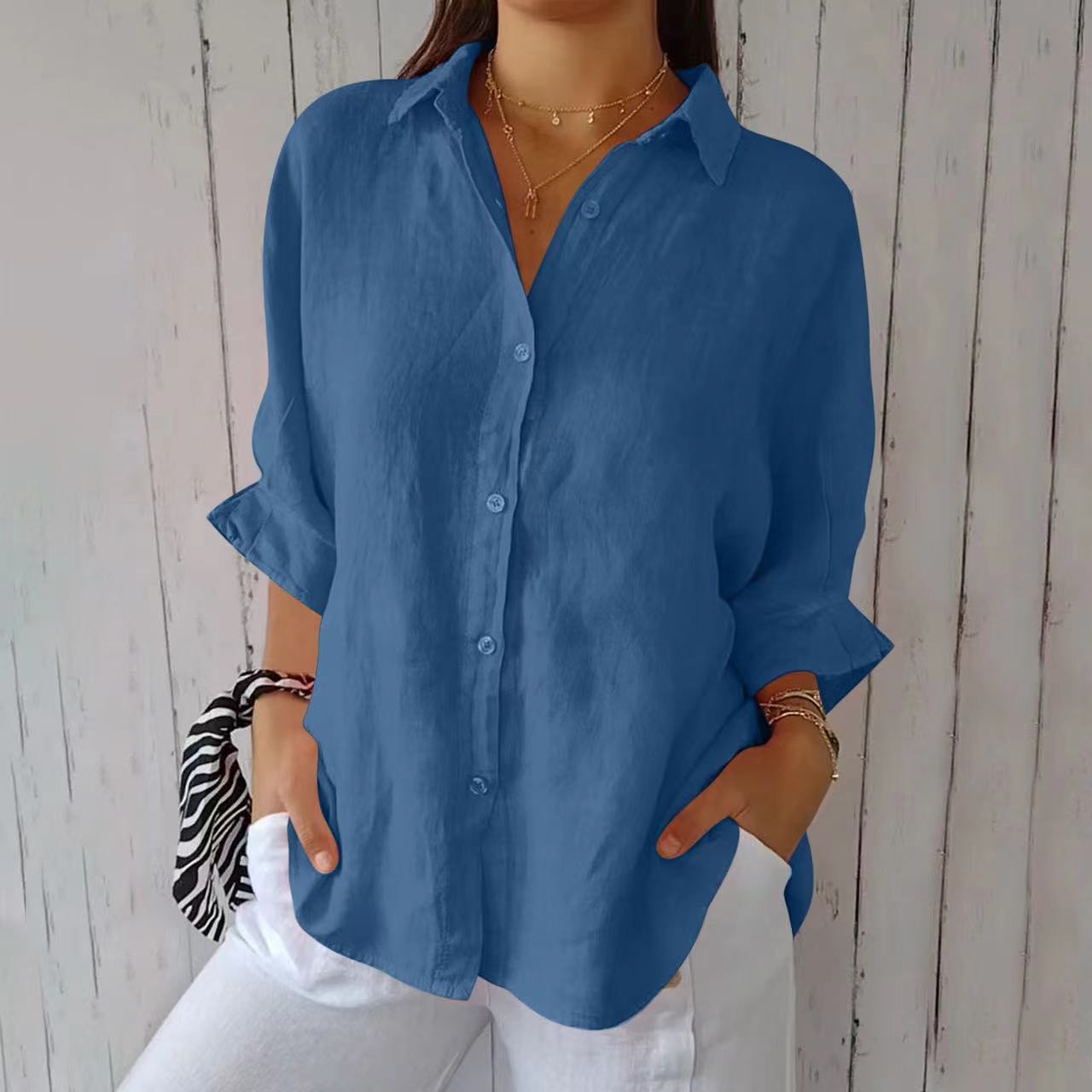 Solid color cotton and linen shirt