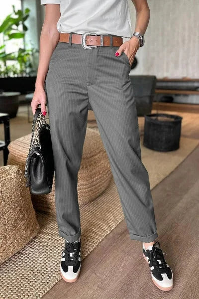 High-waisted straight-leg suit pants