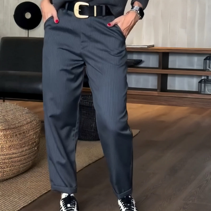 High-waisted straight-leg suit pants